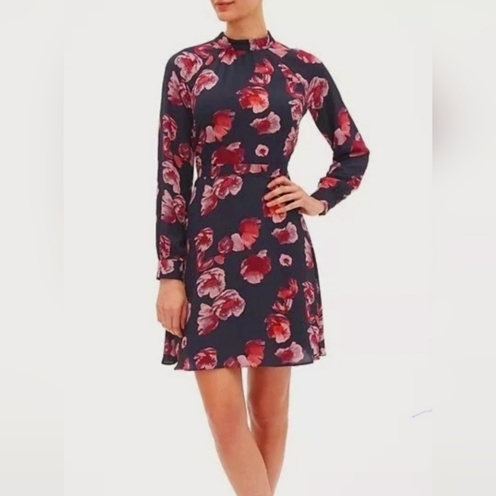Banana Republic, Floral Navy And Burgandy, Fit and Flare Mini Dress, Size 0 NEW!
